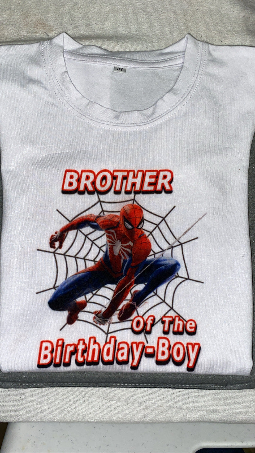 Brother of the birthday boy shirt with bold red graphic design