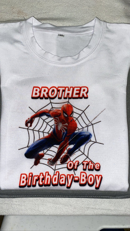 Brother of the birthday boy shirt with bold red graphic design