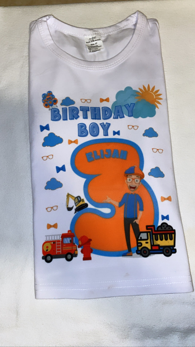 Custom birthday boy shirt with construction theme and age number