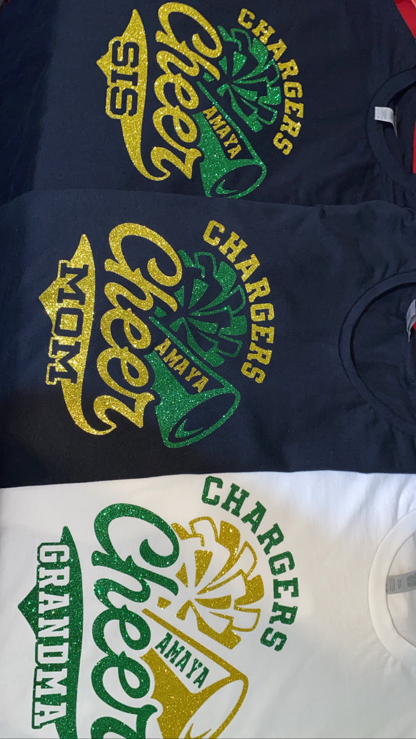 Custom sports fan t-shirt with green and gold color design
