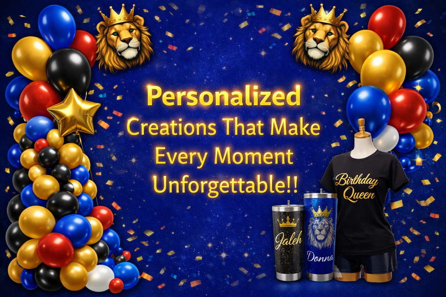 Personalized balloon decor, custom apparel, and custom tumblers by Jah & Zay’s Closet