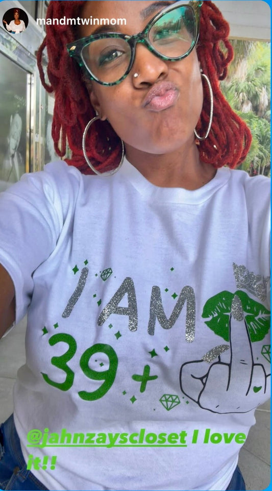 Funny birthday shirt featuring “I am 39 and fine” text design
